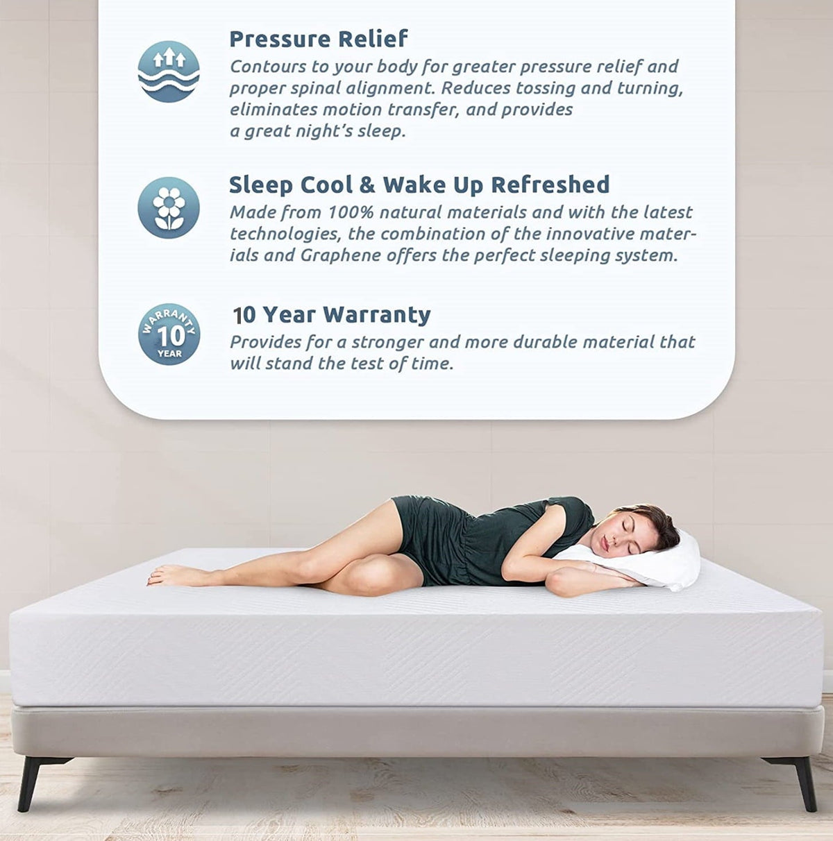 Size Mattress£¬6 Memory Foam Mattress with Graphene Fabric Cover. Bed in a Box
