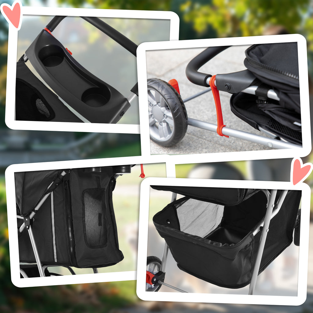 PawHut Hundekinderwagen für kleine Hunde, faltbar mit schwenkbaren Rädern und Bremse, 75x45x97 cm, Schwarz