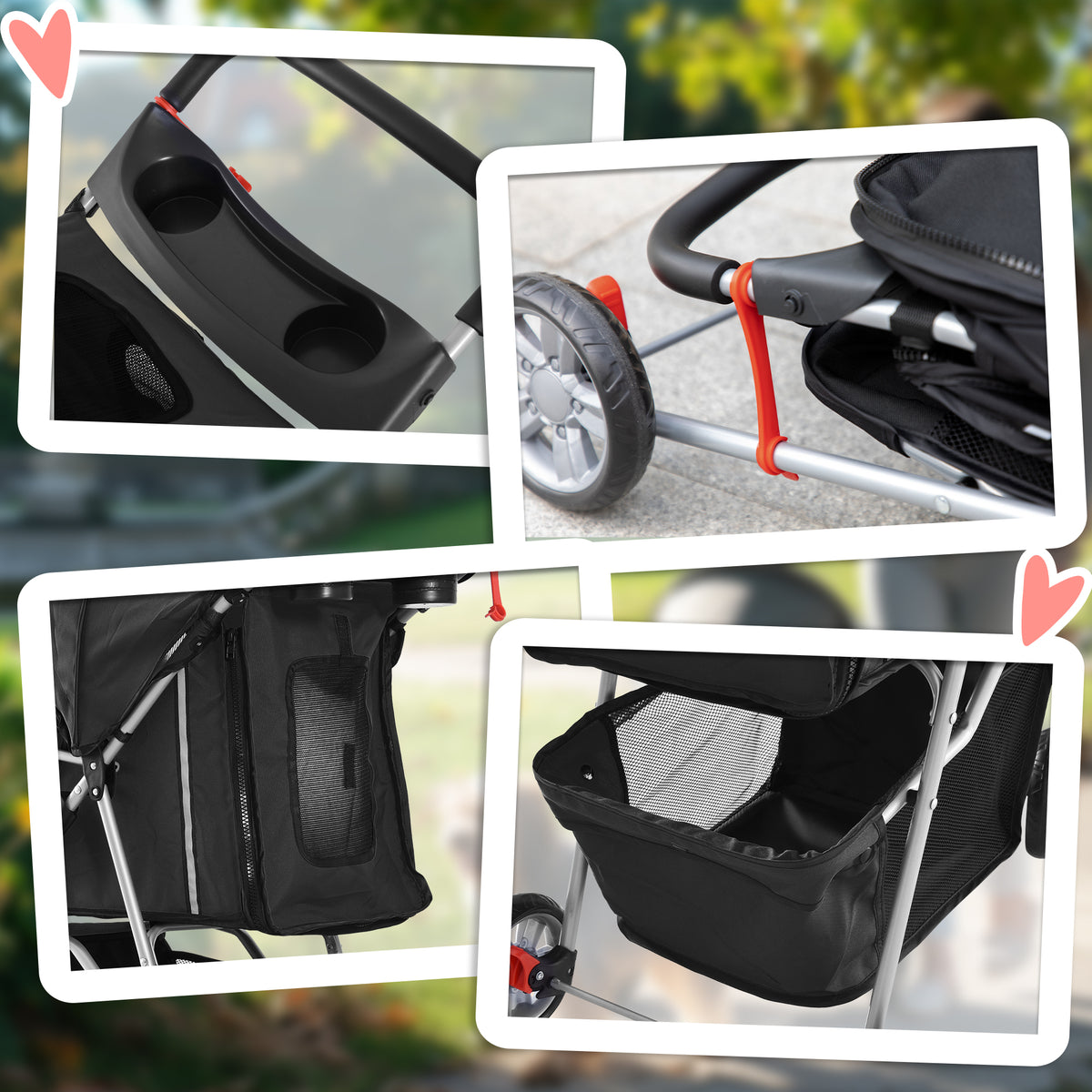 PawHut Hundekinderwagen für kleine Hunde, faltbar mit schwenkbaren Rädern und Bremse, 75x45x97 cm, Schwarz
