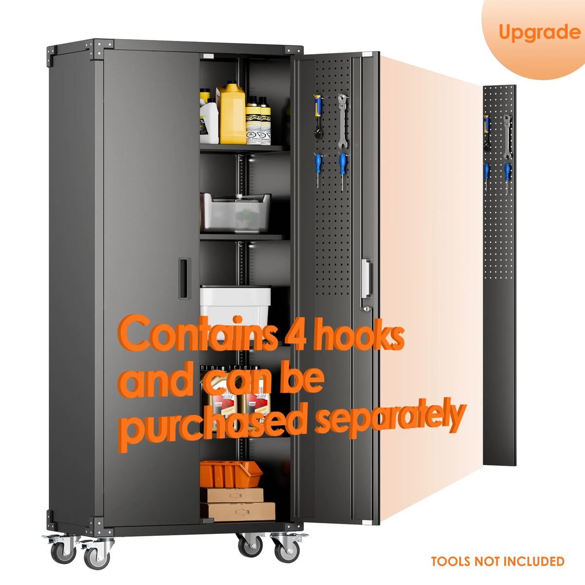 Aobabo Metal Storage Cabinet with Lock, Garage Storage Cabinet with Wheels, 72in Steel Storage Cabinet for Garage Home Storage, Black Required - Assembly