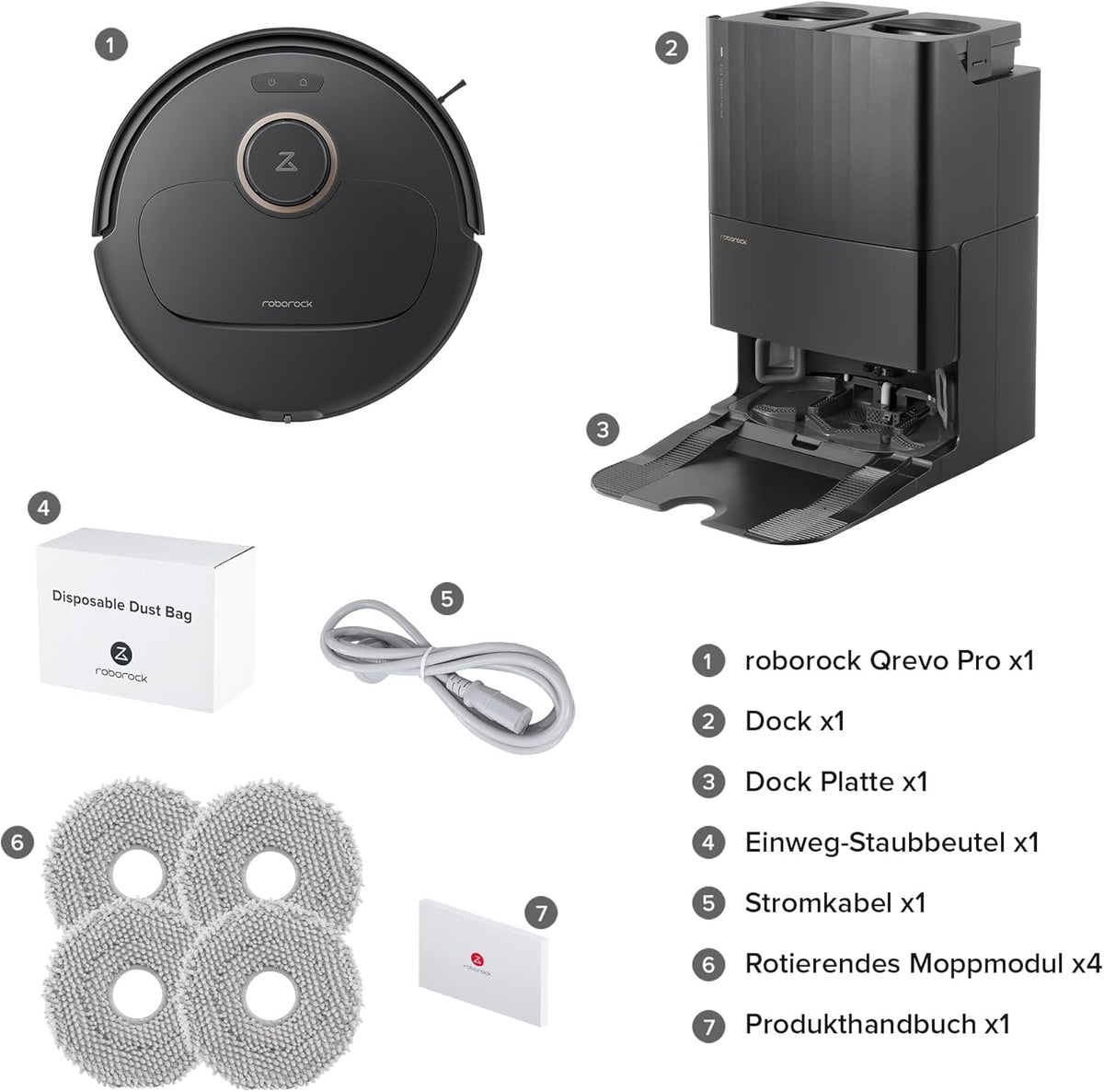 Roborock Qrevo Pro Set, 7000 Pa, FlexiArm™, 60 °C Moppreinigung