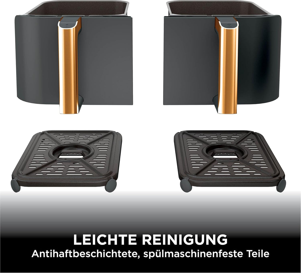 Ninja AF400EUCP Foodi MAX Dual Zone Heißluftfritteuse 9,5L – 6 Funktionen, 2470W, Kupfer/Schwarz