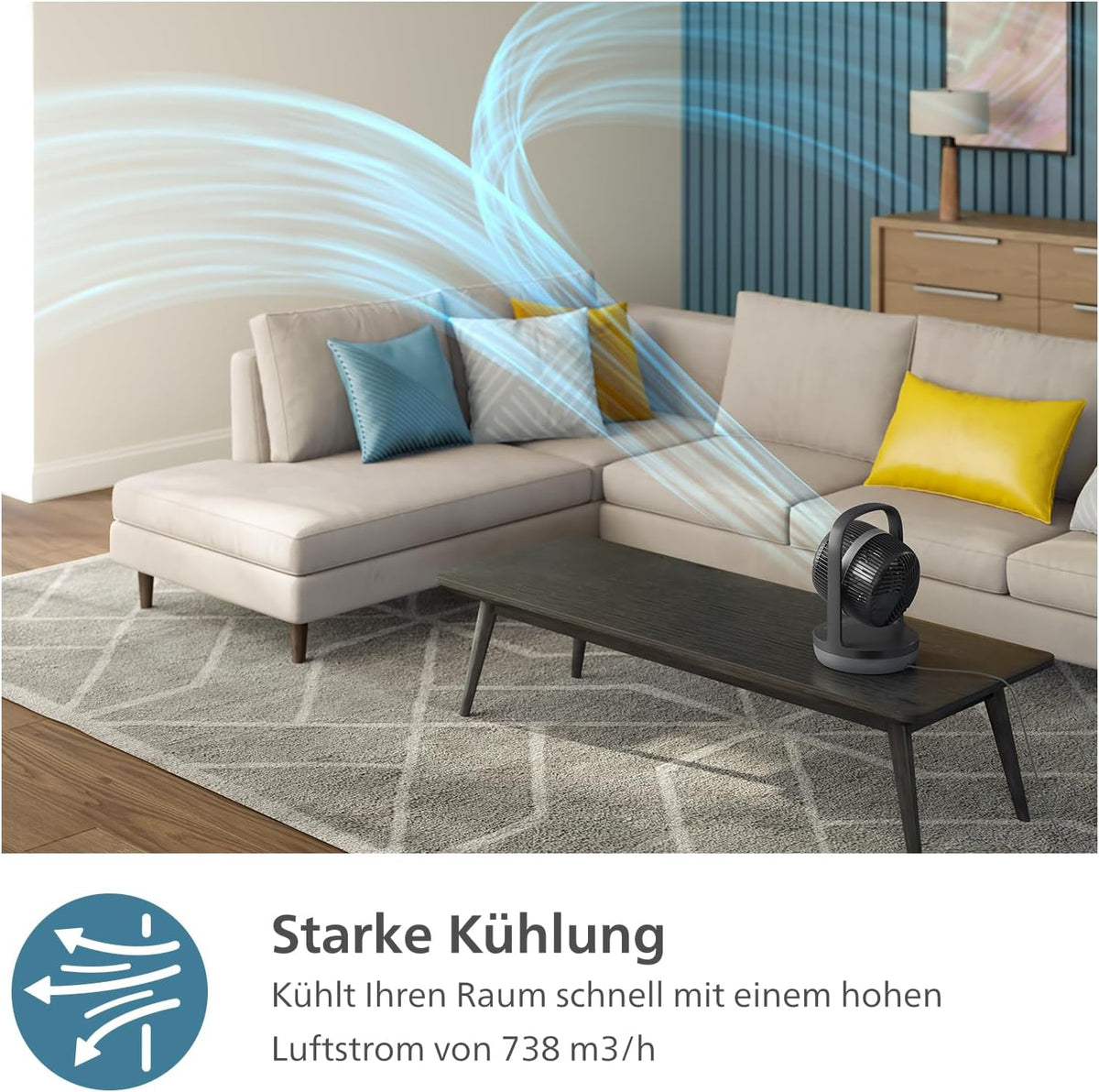 Philips CX3050/01 SilentWings Tischventilator – 23dB, 738m³/h, 90° Oszillation, 180° Neigung, 3 Stufen, Schwarz