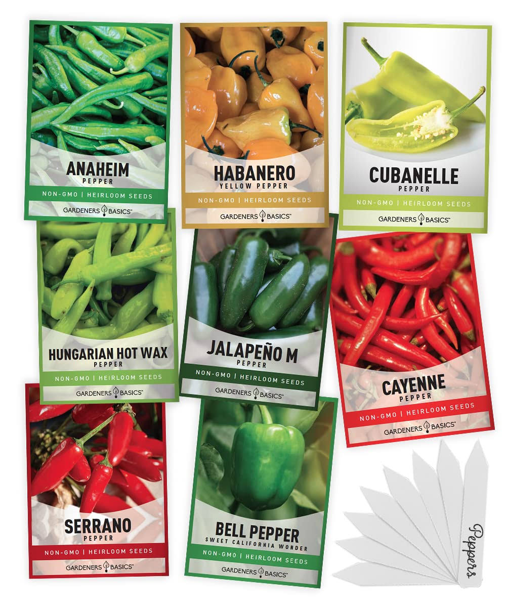 Pepper Seeds for Planting 8 Varieties Pack, Jalapeno, Habanero, Bell Pepper, Cayenne, Hungarian Hot Wax, Anaheim, Serrano, Ancho Seeds for Planting