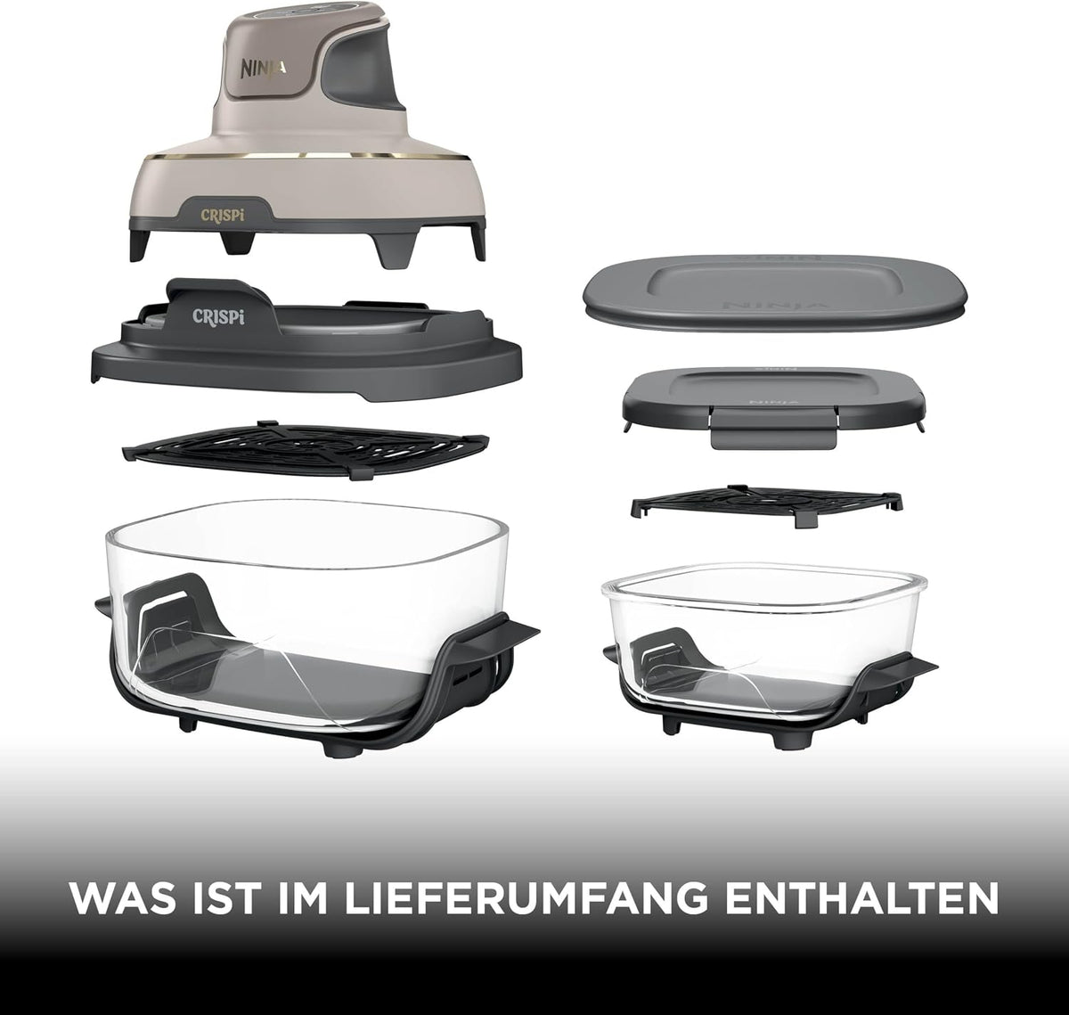 Ninja FN101EU CRISPi Heißluftfritteuse 3,8L – 4 Funktionen, PFAS-frei, Glasbehälter, 1700W, Stone Gold