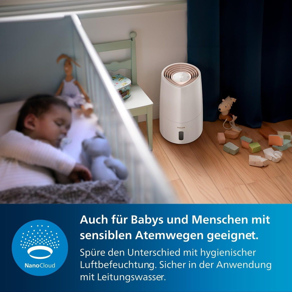 Philips HU3916/10 3000 Series Luftbefeuchter 3L – 99% bakterienreduziert, 45m², 360°, 20h, 9h Timer, Weiß
