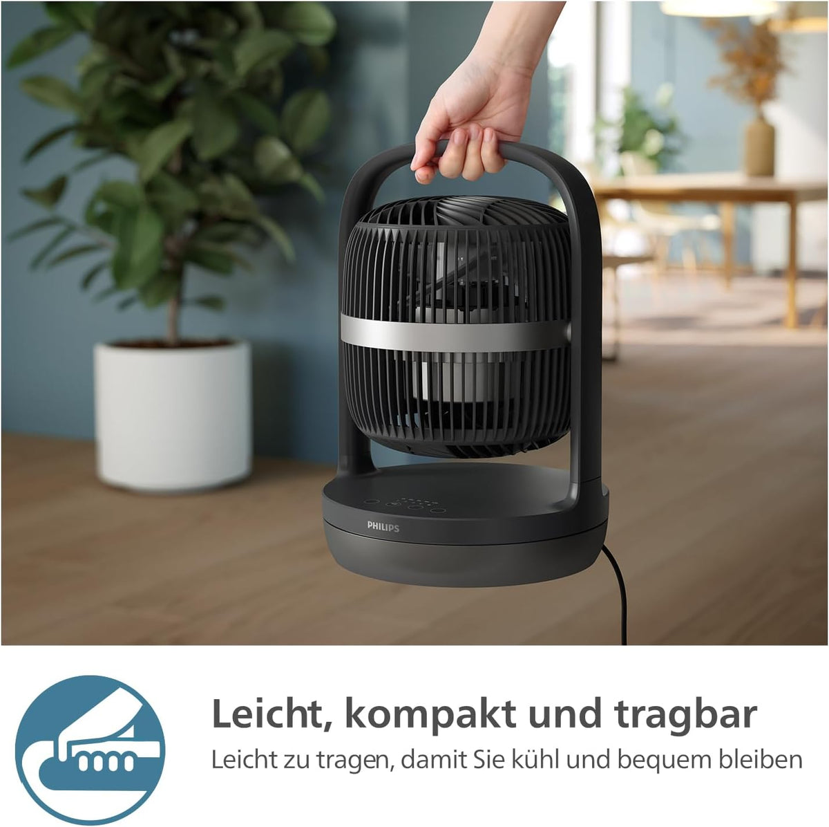 Philips CX3050/01 SilentWings Tischventilator – 23dB, 738m³/h, 90° Oszillation, 180° Neigung, 3 Stufen, Schwarz