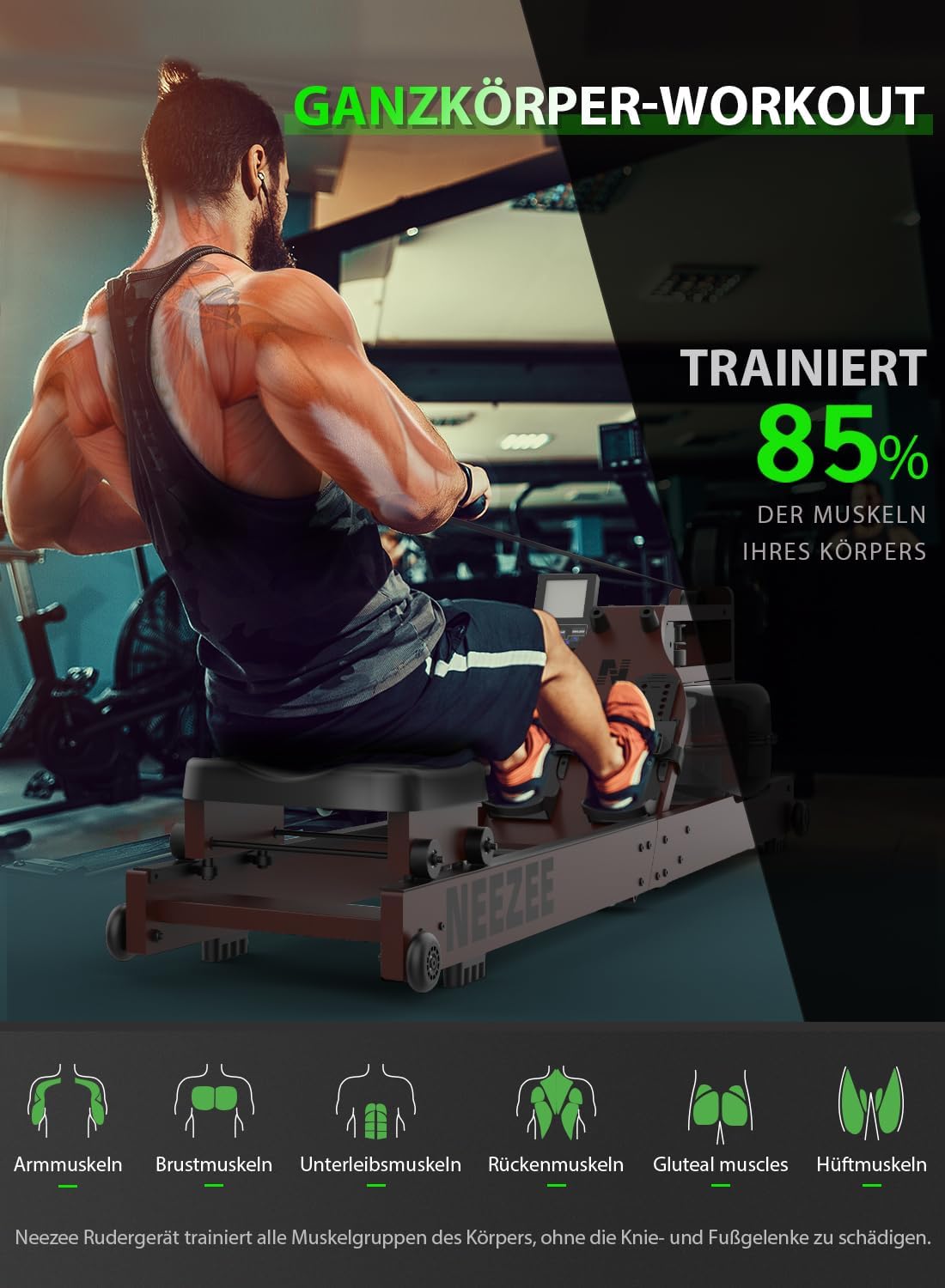 Neezee Water Rudergerät: Massivholz-Heimtrainer ✨