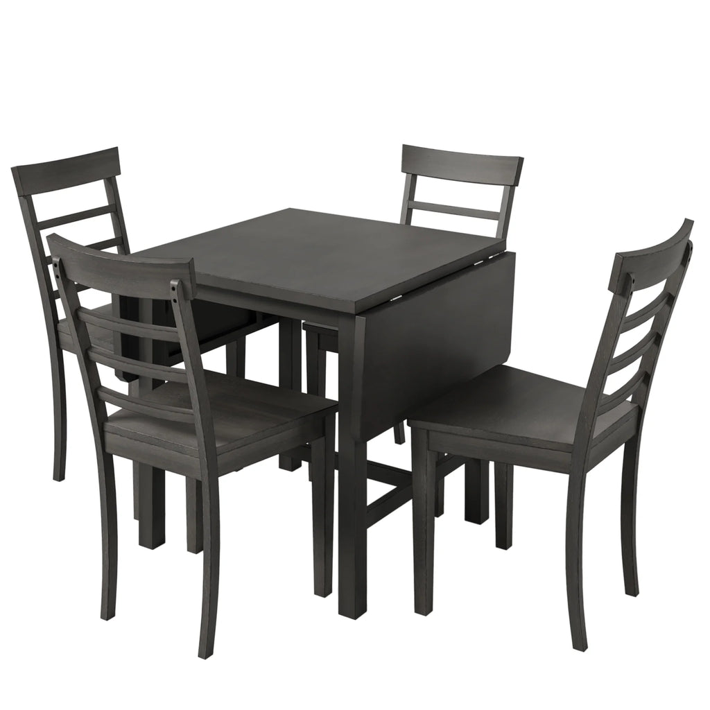 Harper & Bright Designs 5 Pieces Wooden Round Dining Table and Chair Set with Special - Shaped Legs and an Exquisitely Designed Hollow Chair Back for Dining Room
