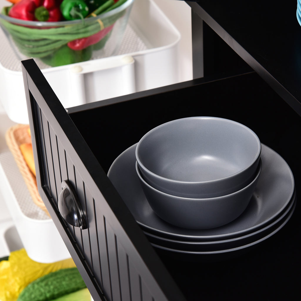 HOMCOM Küchenbuffet Küchenschrank Multi-Lagerung verstellbare Regalbretter 4 Türen und große Schublade 76,2 x 40,2 x 183 cm Schwarz