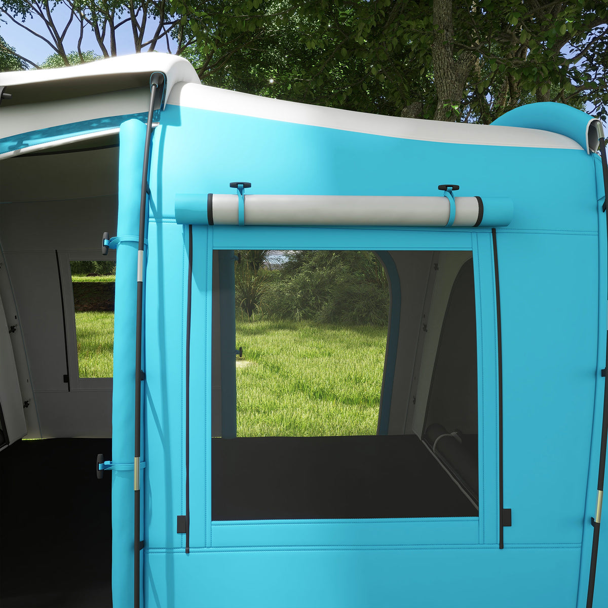 Outsunny Familien-Campingzelt 3-4 Personen 2 Schlafzimmer 4 Türen und 4 Fenstern, Transporttasche, Abmessungen 460L x 220B x 175H cm