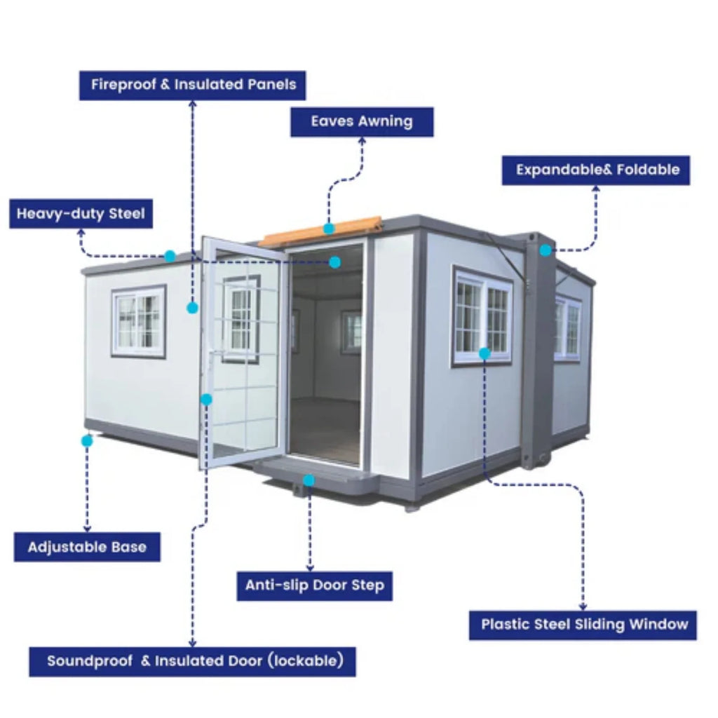 Portable Mobile Expandable Prefab House 15 x 20ft, Exquisitely Designed Modern Villa Prefab House for Live, Work