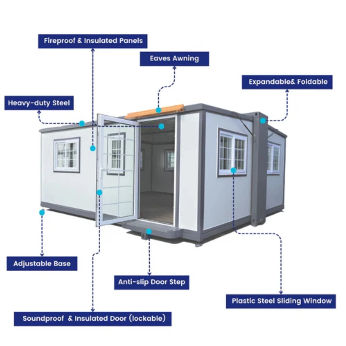 Portable Mobile Expandable Prefab House 15 x 20ft, Exquisitely Designed Modern Villa Prefab House for Live, Work