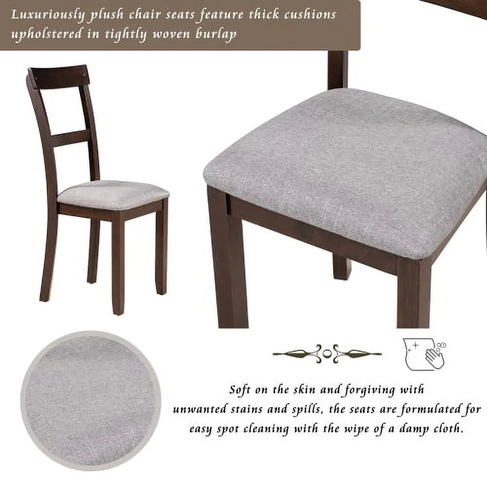 Harper & Bright Designs 5 Pieces Wooden Round Dining Table and Chair Set with Special - Shaped Legs and an Exquisitely Designed Hollow Chair Back for Dining Room