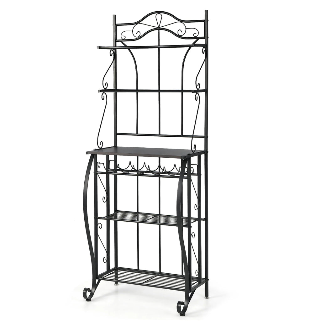 Costway 5 - Tier Metal Kitchen Bakers Rack Microwave Storage Rack Oven Stand with Wine Organizer