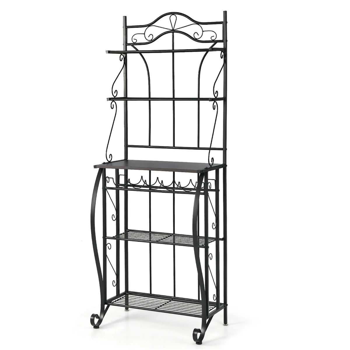 Costway 5 - Tier Metal Kitchen Bakers Rack Microwave Storage Rack Oven Stand with Wine Organizer
