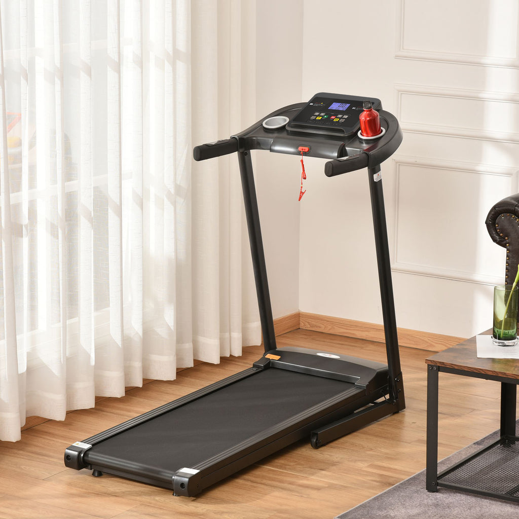 HOMCOM Laufband Klappbar elektrisch 500 W 1-12 km/h LED-Display Getränkehalter und Handyhalterung sehr gut geeignet für Home Gym Indoor Fitness Schwarz 134 x 60 x 118 cm