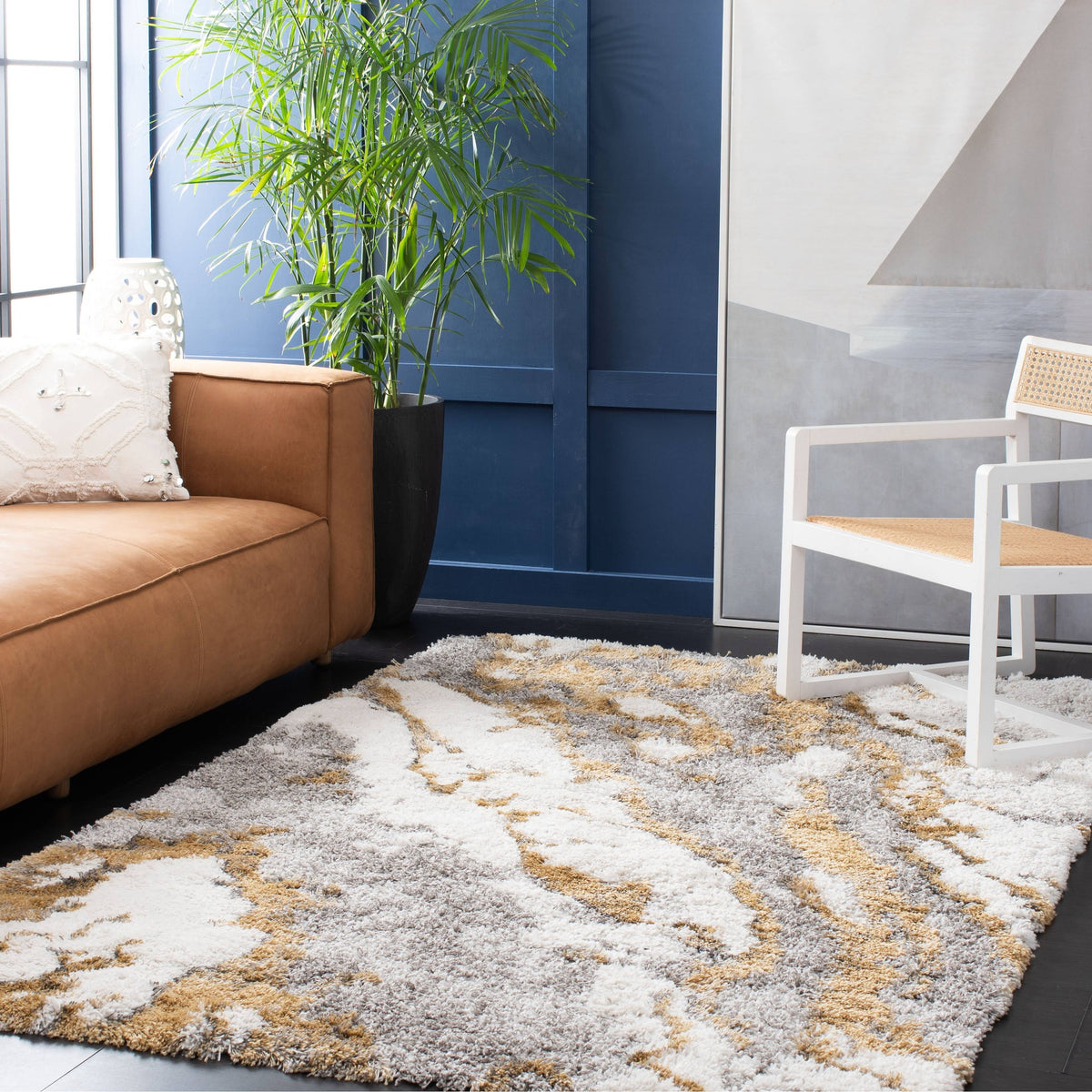 Safavieh Horizon Shag Collection HZN890D Grey / Gold Rug - 9' x 12'