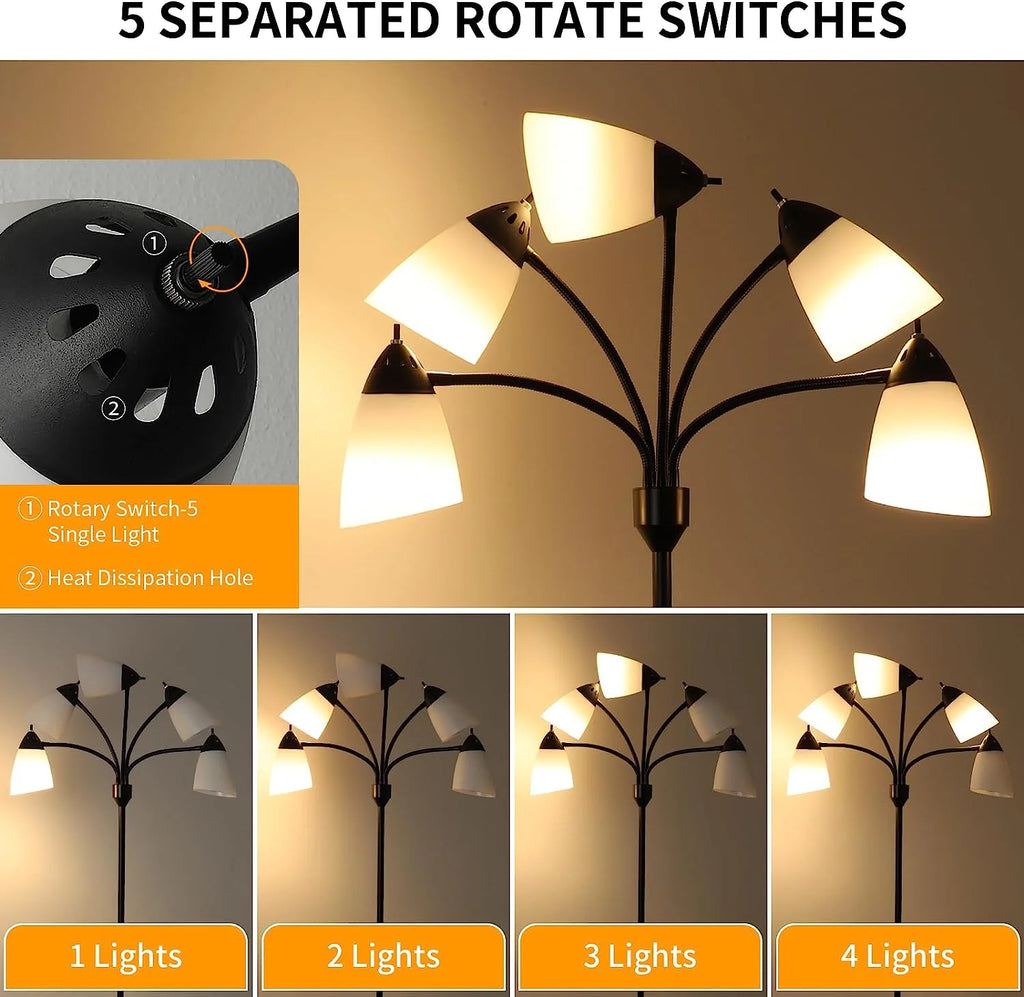 DINGLILIGHTING Floor Lamp Tall for Room: Flexible Gooseneck Floor Lamps Standing for Bedroom Home Office - Modern Floor Lights 5 - Light