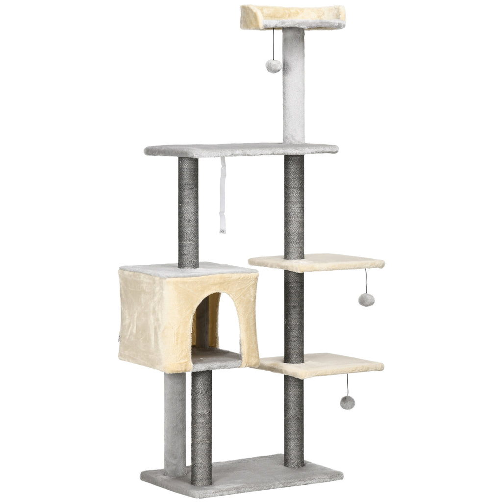 PawHut Kratzbaum für Katzen 156cm hoch mit Liegebett, Höhle und Sisal