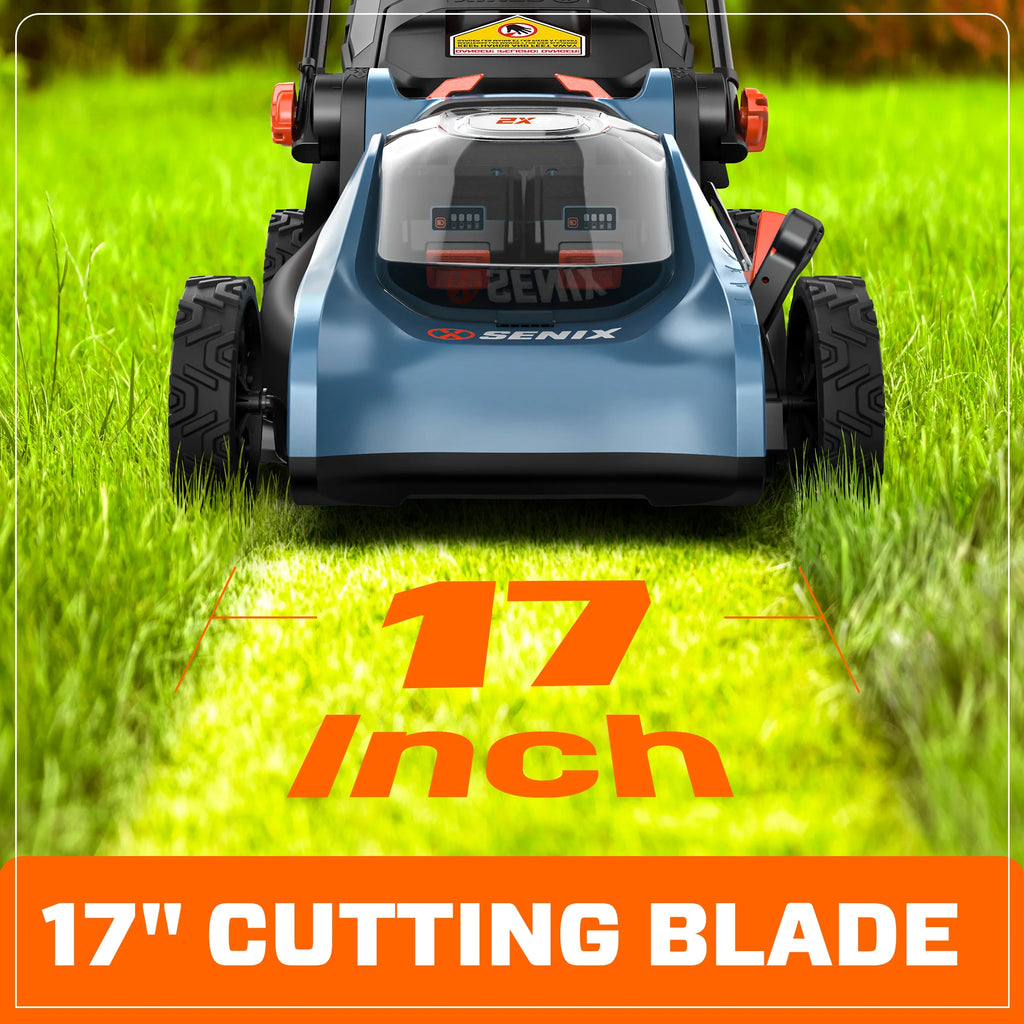 SENIX 40V Brushless 18in Deck Battery Lawn Mower, 17in Cutting Blade, 2 - in - 1 Mulching & Bagging Cordless Push Mower, 6 - Position Adjustment, LPPX2 - M5