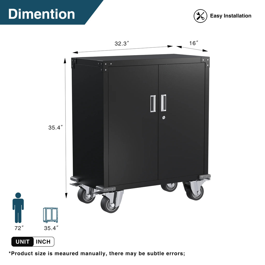 Aobabo Metal Storage Cabinet with Lock, Garage Storage Cabinet with Wheels, 72in Steel Storage Cabinet for Garage Home Storage, Black Required - Assembly