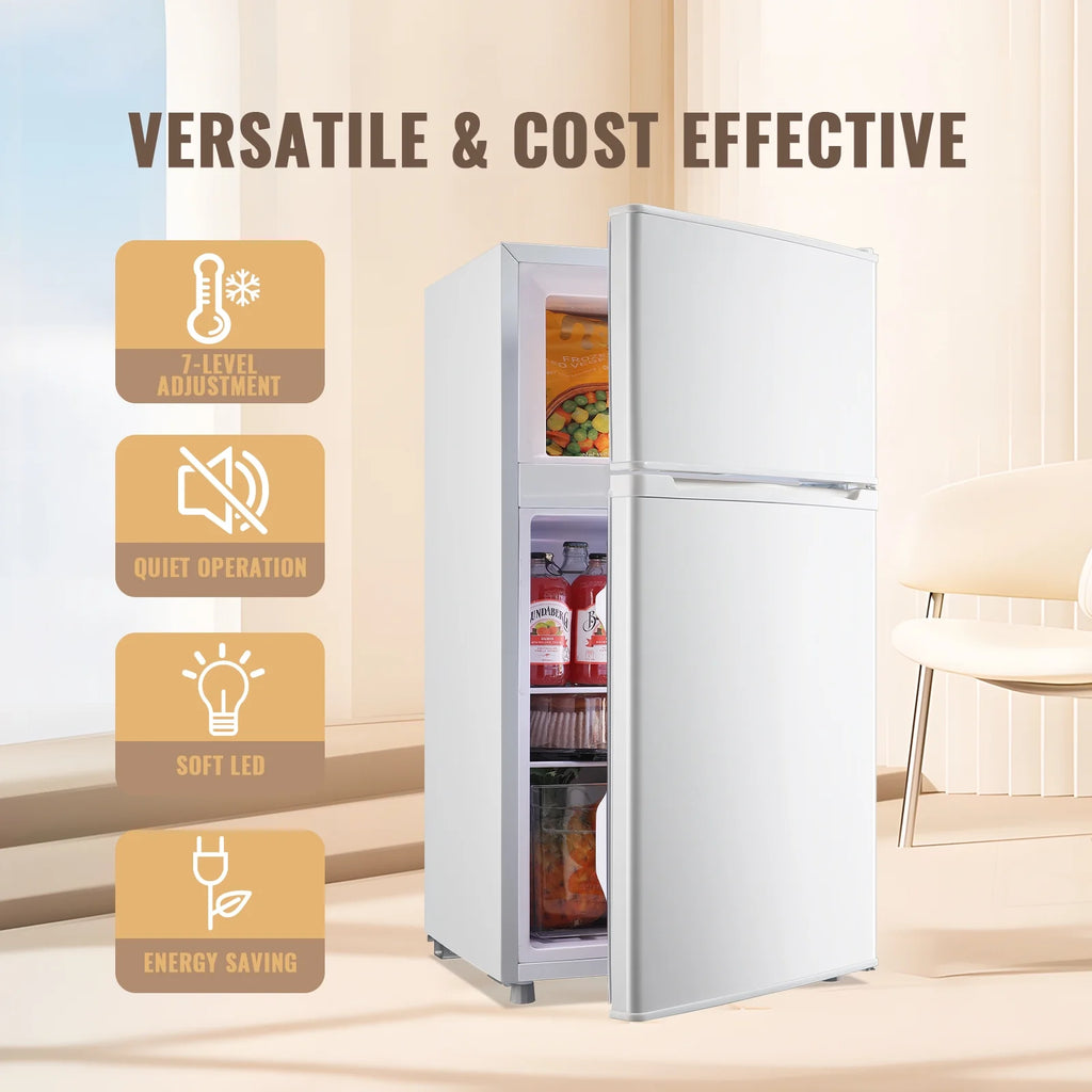 WANAI 3.5 Cu.ft Fridge with Freezer 2 Door Compact Refrigerator Adjustable Thermostat Silver New