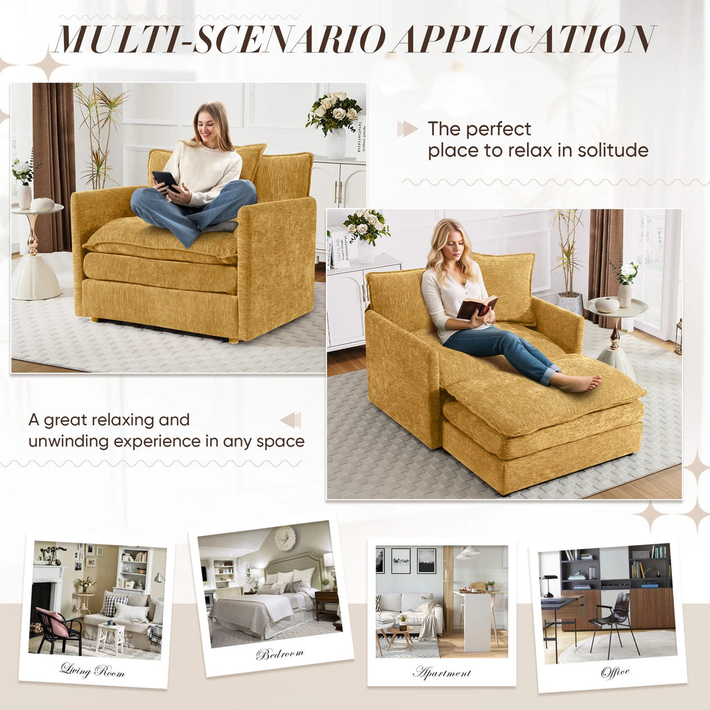 Muumblus Oversized Lounge Chair with Ottoman, Cloud Accent Armchair for Living Room, Beige Chenille