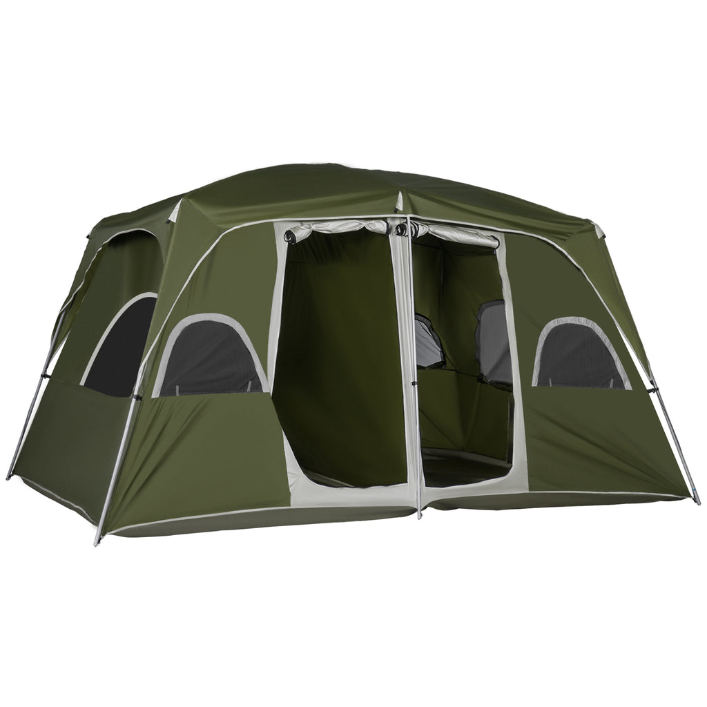 Outsunny Zelt für 4-8 Personen mit 2 Schlafzimmern 2 Aufbewahrungstaschen und Mesh-Fenstern 400x275x210 cm Grün