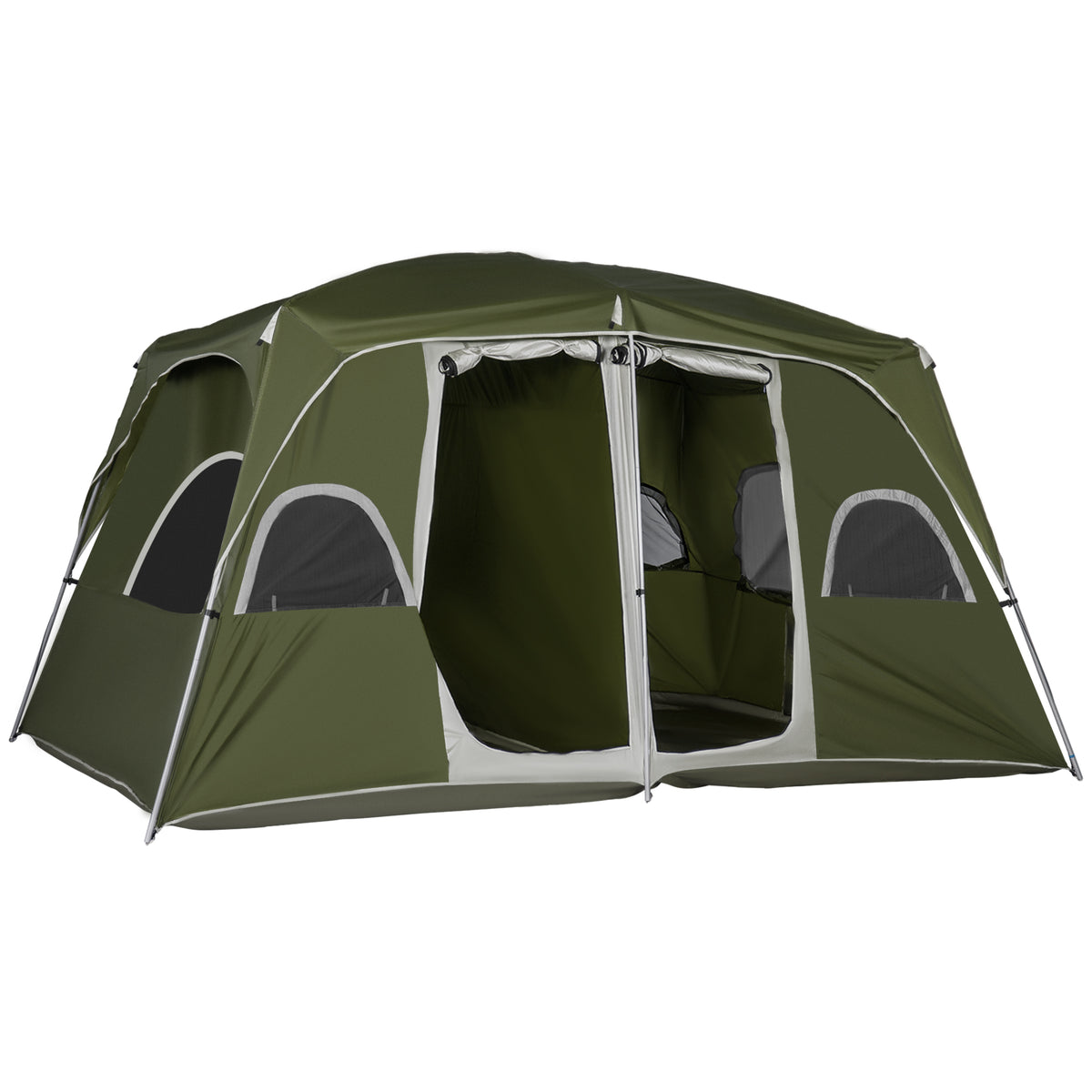 Outsunny Zelt für 4-8 Personen mit 2 Schlafzimmern 2 Aufbewahrungstaschen und Mesh-Fenstern 400x275x210 cm Grün