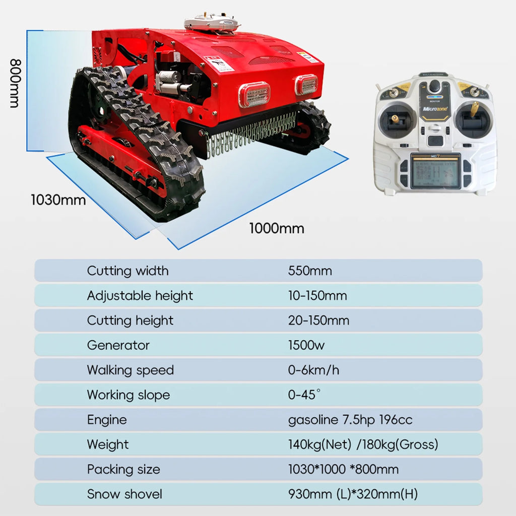 Automatic Remote Control Lawn Mower, 55 Cm/ 21.6 in Mowing Width RC Mower 45 Climbing Crawler Mower with EPA Loncin Engine, Wireless Grass Cutting Machine for Yard, Garden, Orchard, Grassland
