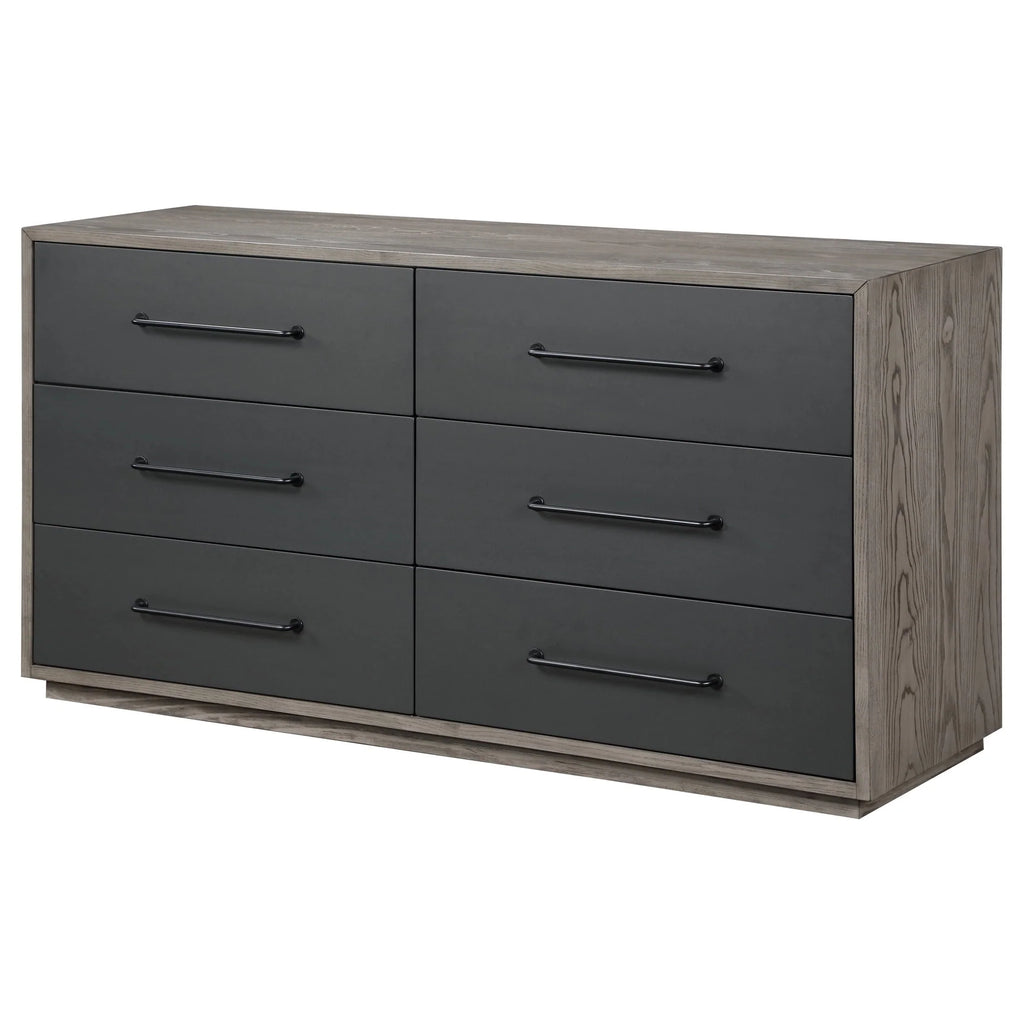 ACME Estevon 6 - Drawer Rectangular Dresser in Gray Oak and Black