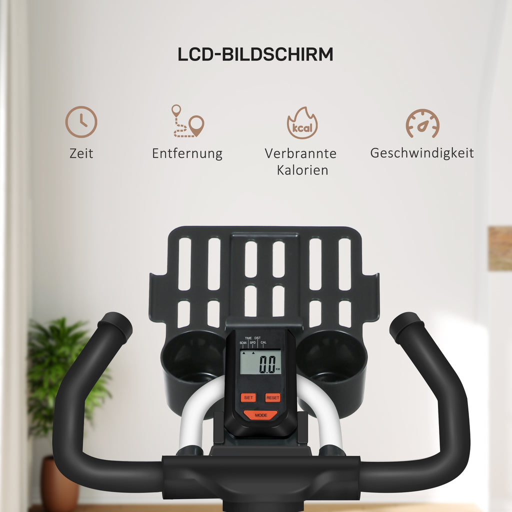 HOMCOM Ergometer, einstellbarer Widerstand, bis 120kg, Stahl, L103xB53xH100-114cm, Weiß/Schwarz