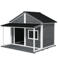 PawHut Hundehütte Outdoor-Hundehütte, inkl. Veranda, wetterbeständig, 124 cm x 112 cm x 105 cm, Grau + Weiß