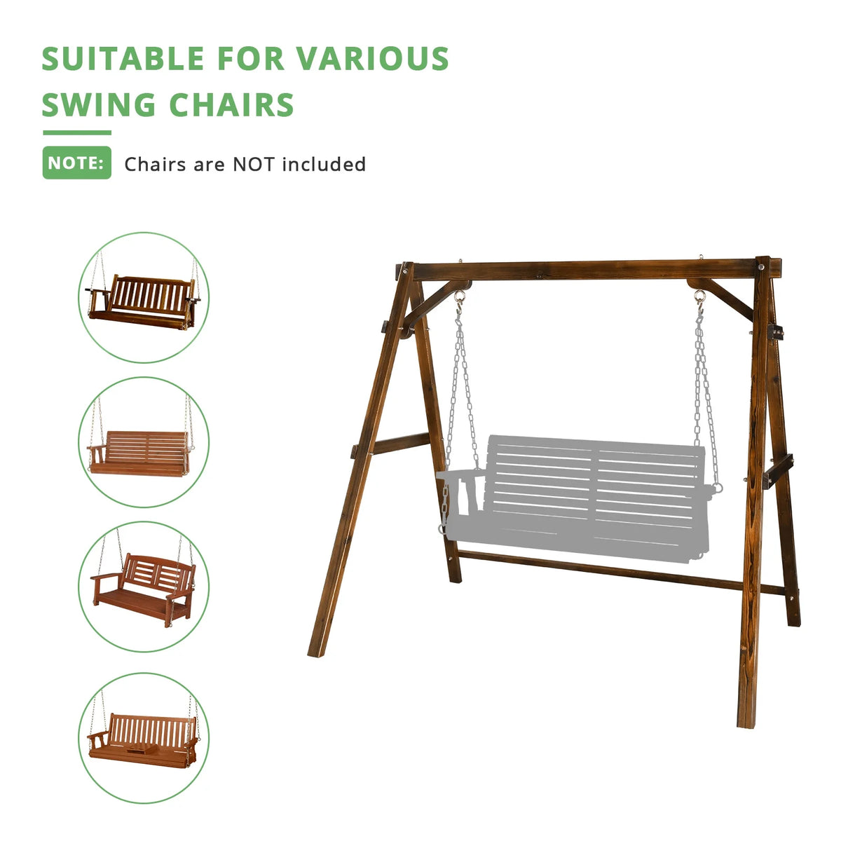 Overpatio Swing Frame Wooden Porch Swing Stand A - Frame 600 lb Capacity