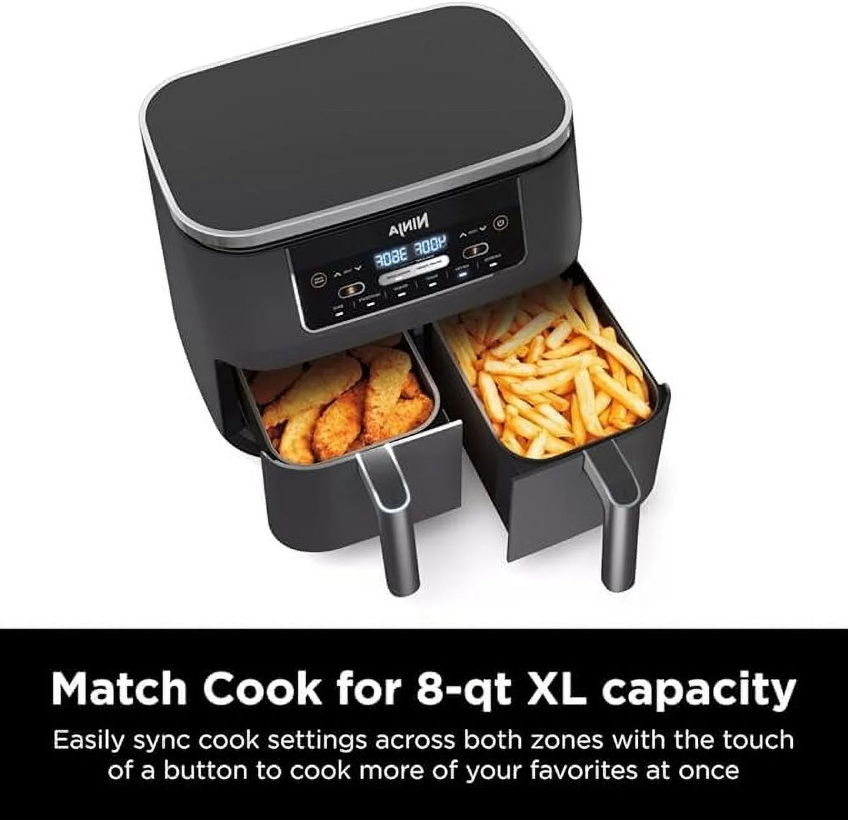 Ninja DZ201 Foodi 8 Quart 6 - in - 1 Dualzone 2 - Basket Air Fryer with 2 Independent Frying Baskets, Match Cook & Smart Finish to Roast, Broil, Dehydrate & More for Quick, Easy Meals, Grey