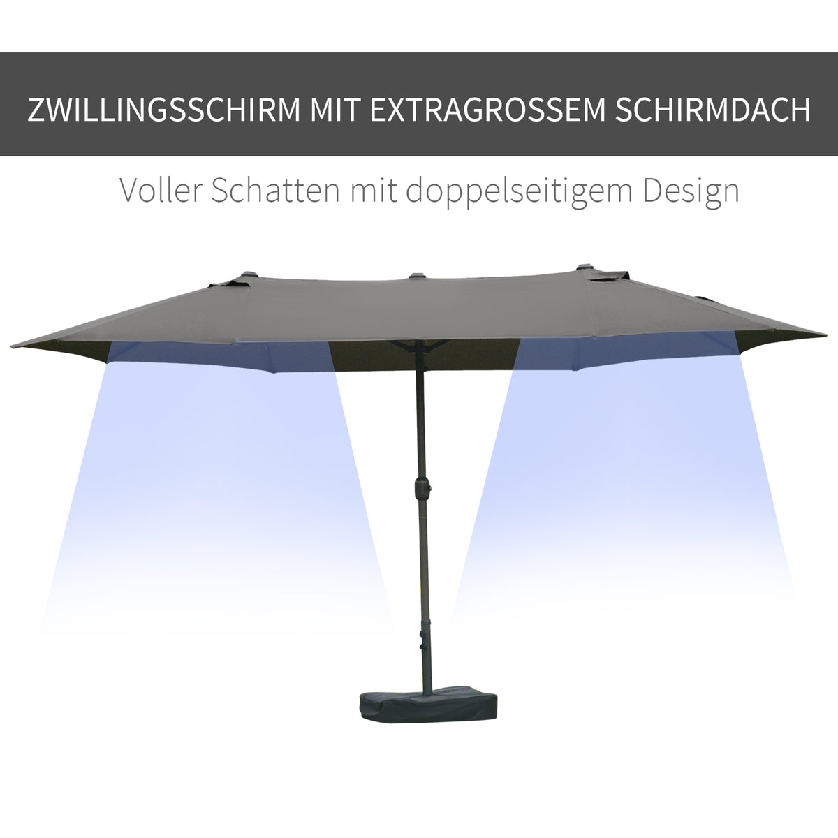 Outsunny Sonnenschirm Gartenschirm Marktschirm Doppelsonnenschirm Terrassenschirm mit Schirmständer Handkurbel Dunkelgrau Oval 460 x 270 x 240 cm