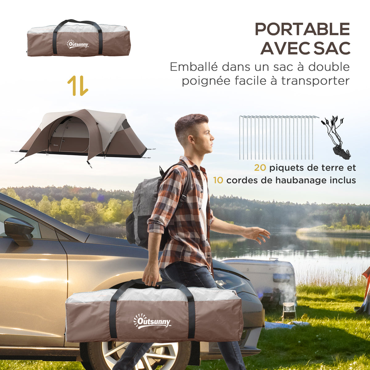 Outsunny Familien-Campingzelt für 5-6 Personen, wasserdicht, leicht und belüftet mit Transporttasche, Maße 550L x 300B x 198H cm