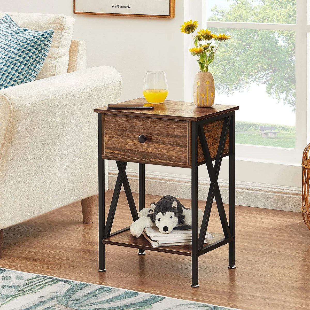 VECELO 3 - Piece Bedroom Set with Twin Size Bed Frame and 1 - Drawer Black Nightstands