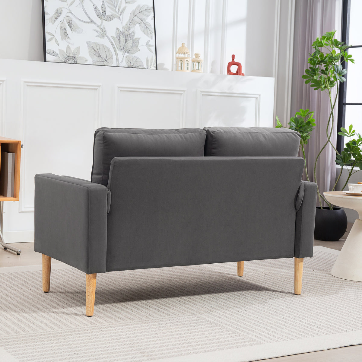 HOMCOM Modernes 2-Sitzer-Sofa aus Samt 127 cm mit dickem Polster, 2 Zierkissen und geknöpfter Sitzfläche, Grau