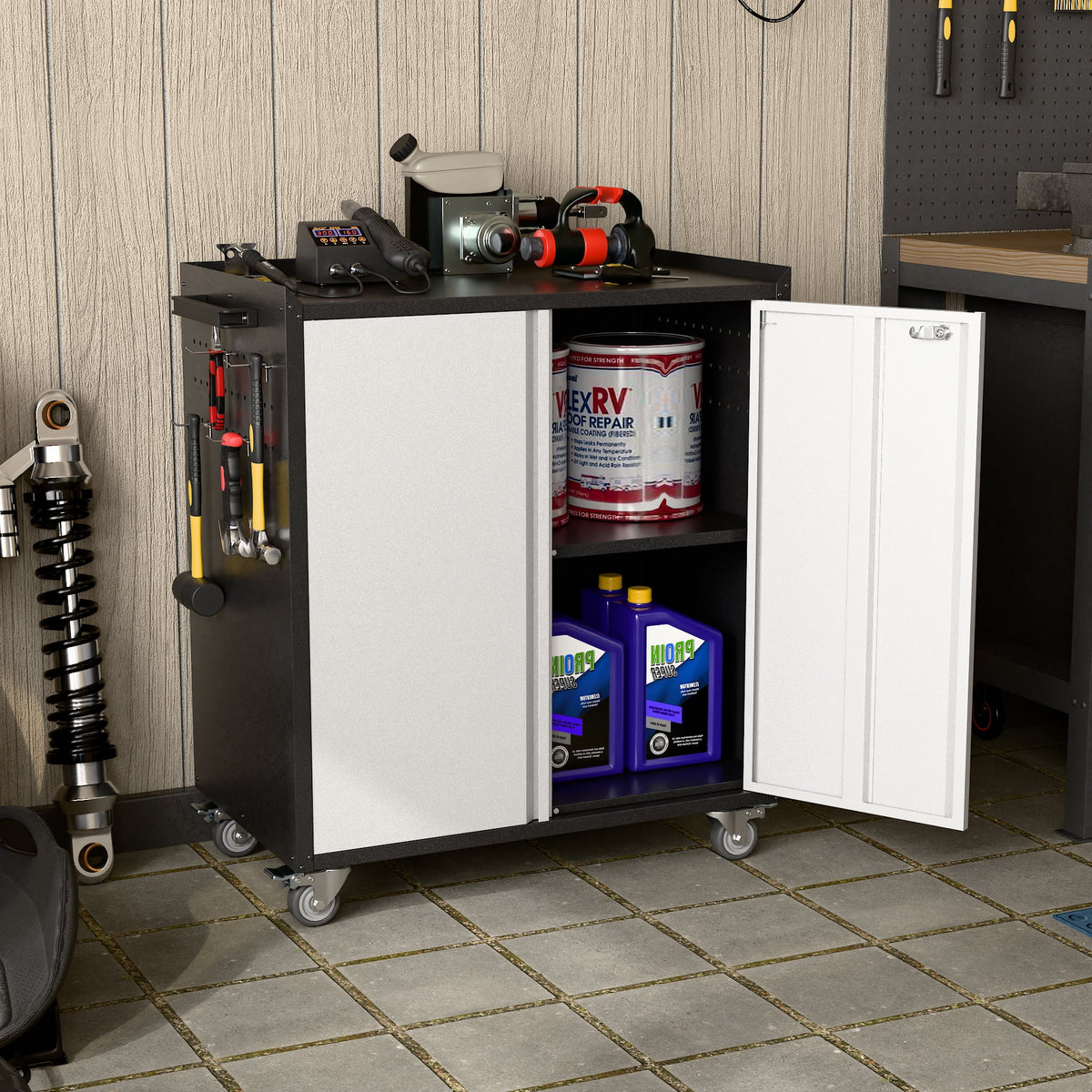 Aobabo Metal Storage Cabinet with Lock, Garage Storage Cabinet with Wheels, 72in Steel Storage Cabinet for Garage Home Storage, Black Required - Assembly