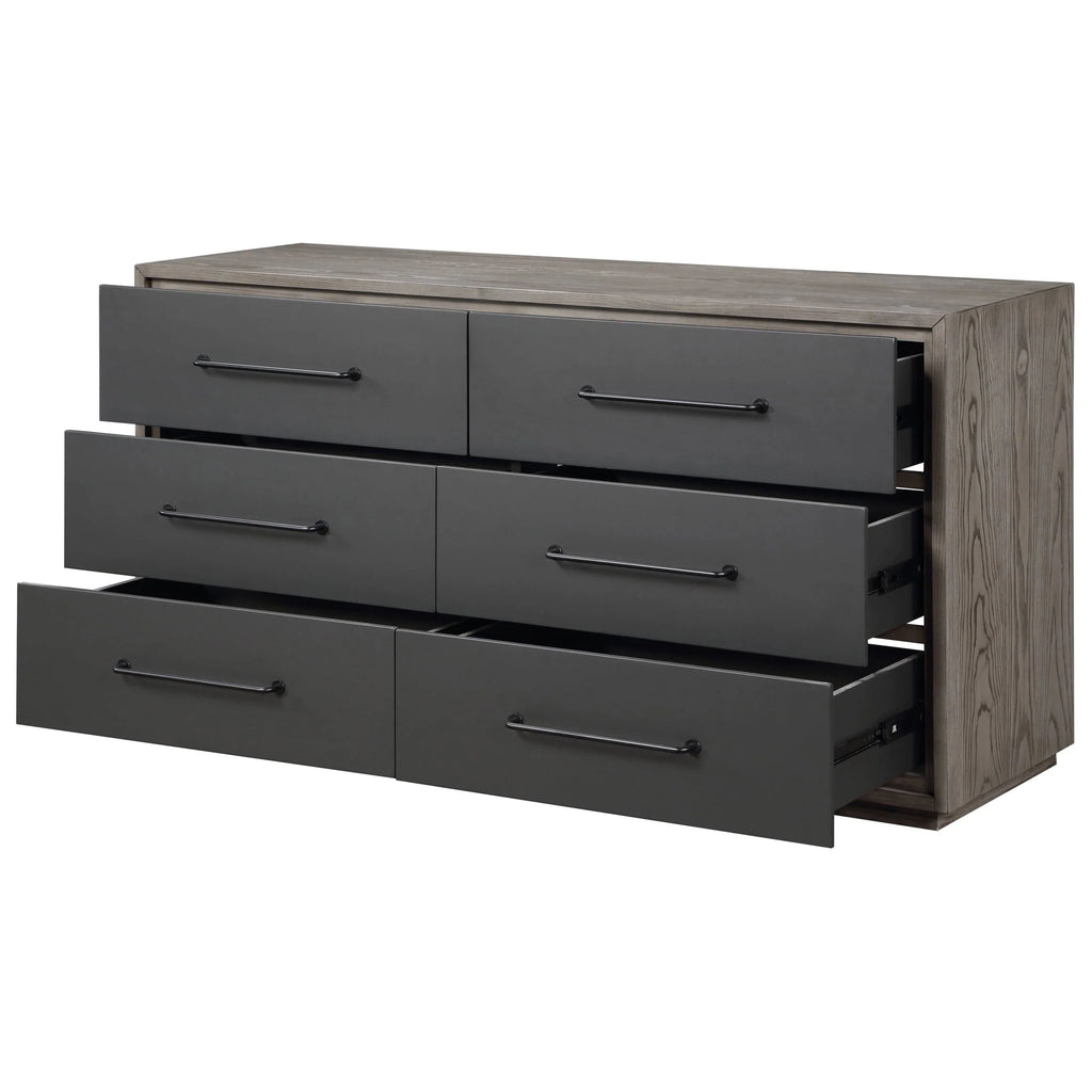 ACME Estevon 6 - Drawer Rectangular Dresser in Gray Oak and Black