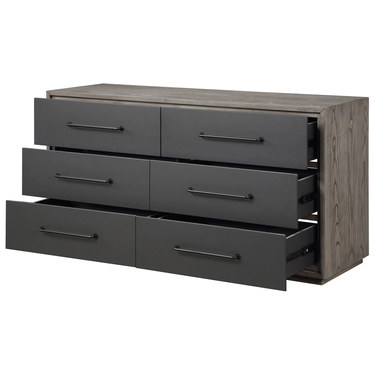 ACME Estevon 6 - Drawer Rectangular Dresser in Gray Oak and Black