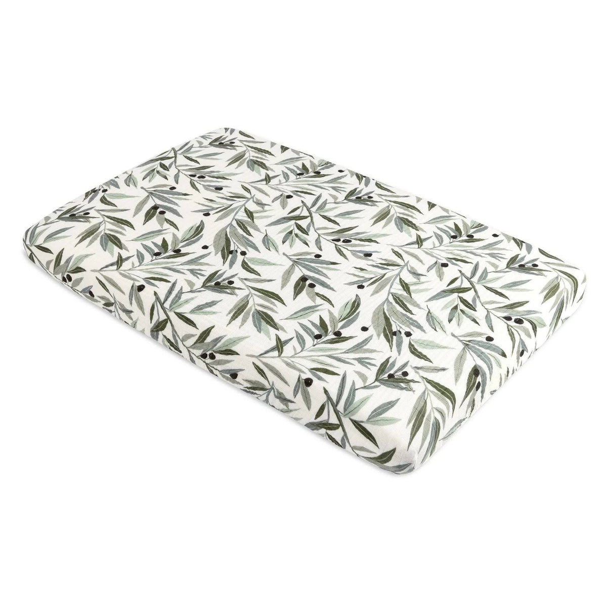 Babyletto Mini Crib Sheet in GOTS Certified Organic Muslin Cotton - Olive Branches