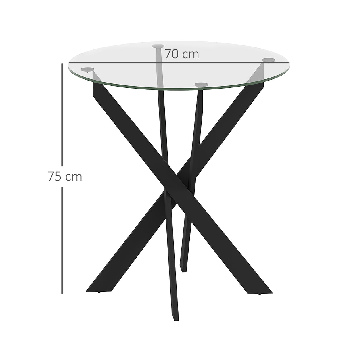 HOMCOM Moderner Glas-Esstisch, 70 cm Durchmesser, Küchentisch mit gehärteter Glasplatte und Metallbeinen, für 4 Personen