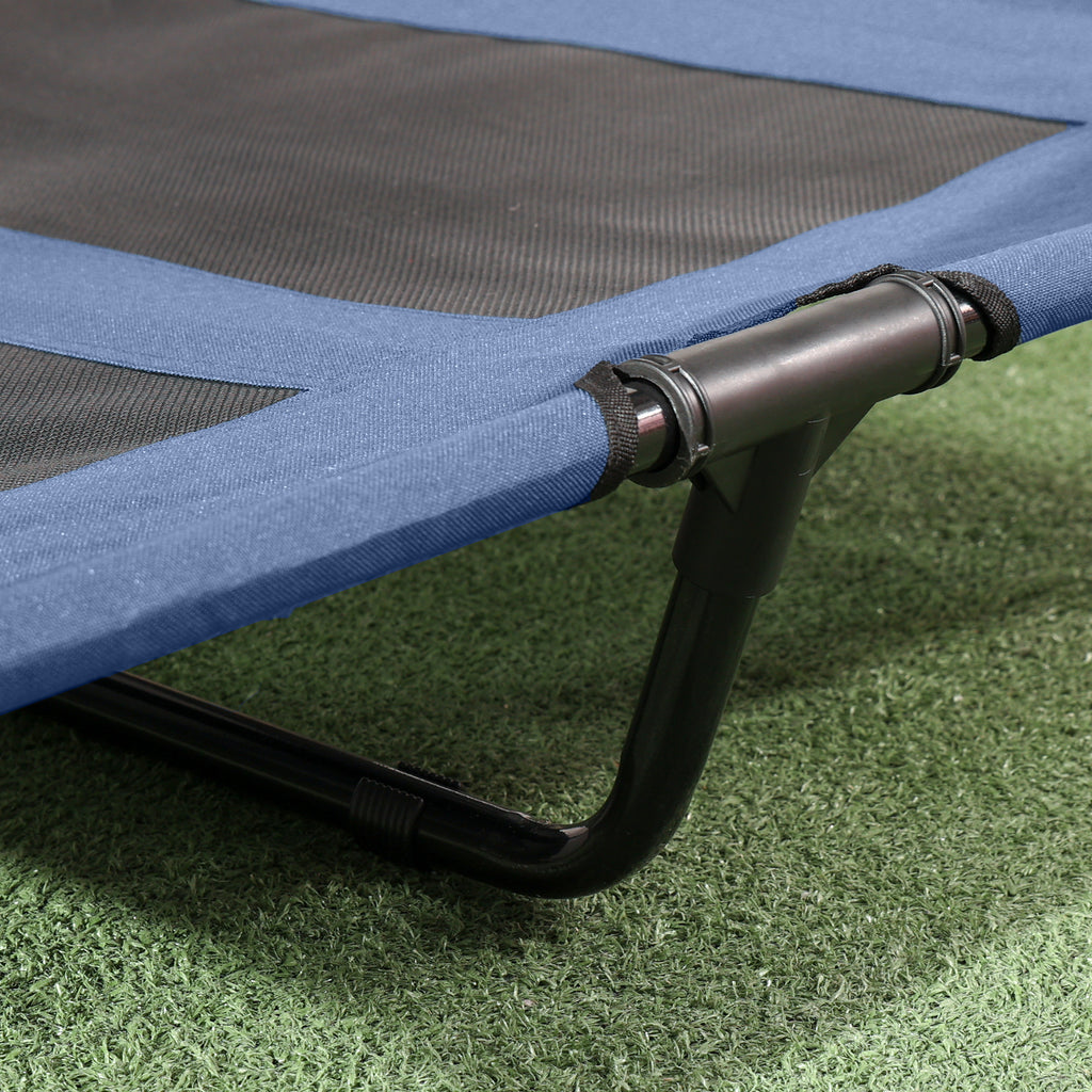 PawHut Hundebett mit Baldachin, Outdoor-Hundebett, klappbar, erhöhter Stand, Blau + Schwarz