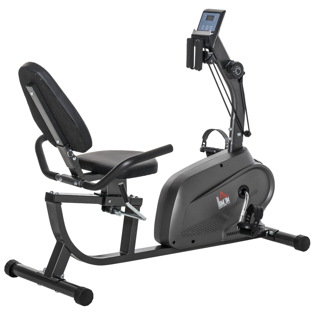 HOMCOM Liege-Heimtrainer Hometrainer magnetisch LCD-Display verstellbarer Sitz 2 Widerstandsbänder schwarz