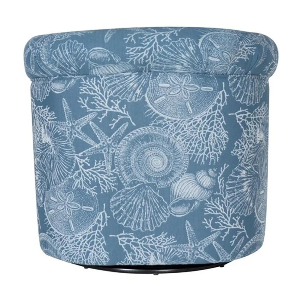 Linon Rhea Fully Upholstered Coastal Swivel Club Chair in Blue Seashell Pattern