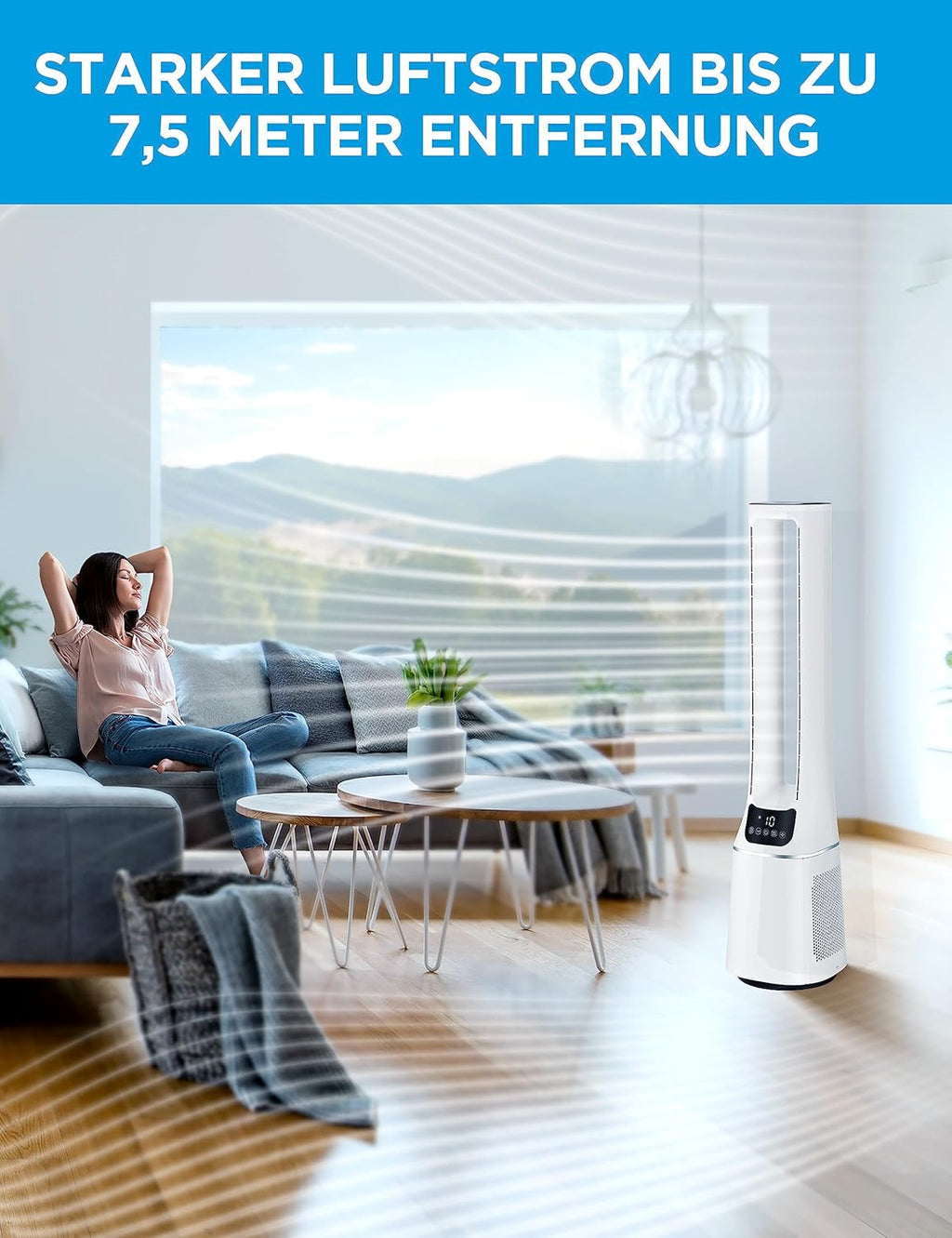 Midea MFP-120 2-in-1 Luftreiniger & Ventilator 105,6cm – H13, SensiCool, 38dB, 10 Stufen, 12h Timer, Weiß