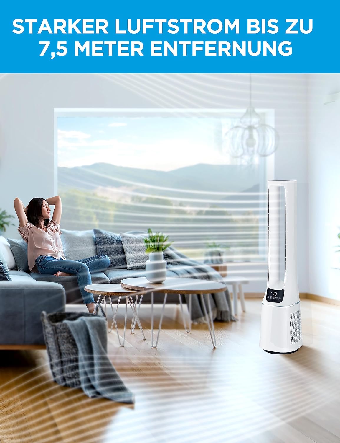 Midea MFP-120 2-in-1 Luftreiniger & Ventilator 105,6cm – H13, SensiCool, 38dB, 10 Stufen, 12h Timer, Weiß